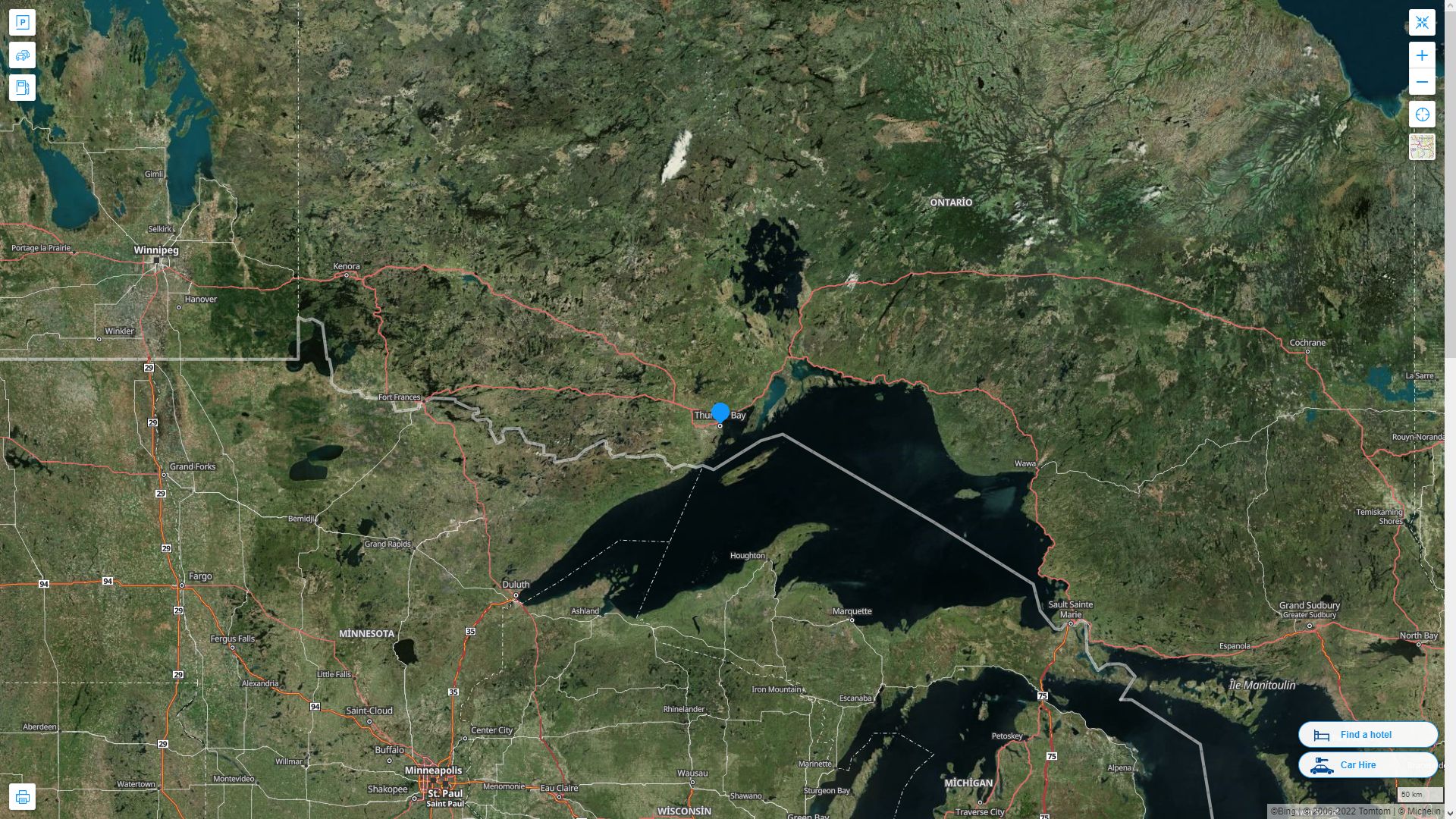 Thunder Bay Canada Autoroute et carte routiere avec vue satellite